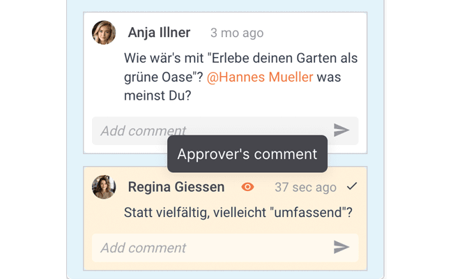 Content-Approval Einstellungen Sichtbarkeit der Kommentare